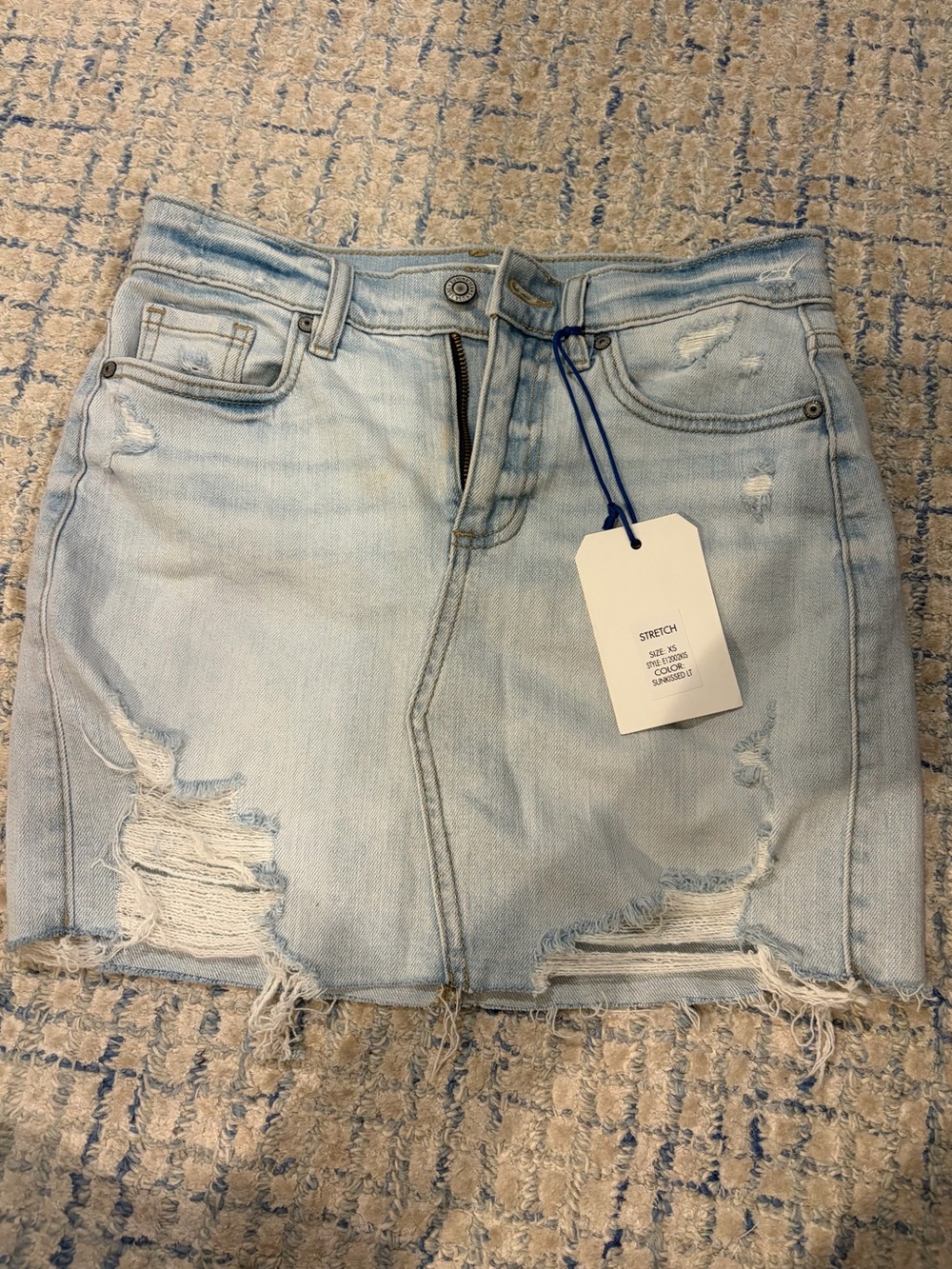 eunina Light Blue Distressed Denim Mini Skirt